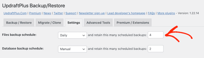 UpdraftPlus 的 WordPress 備份設置 UpdraftPlus' WordPress backup settings