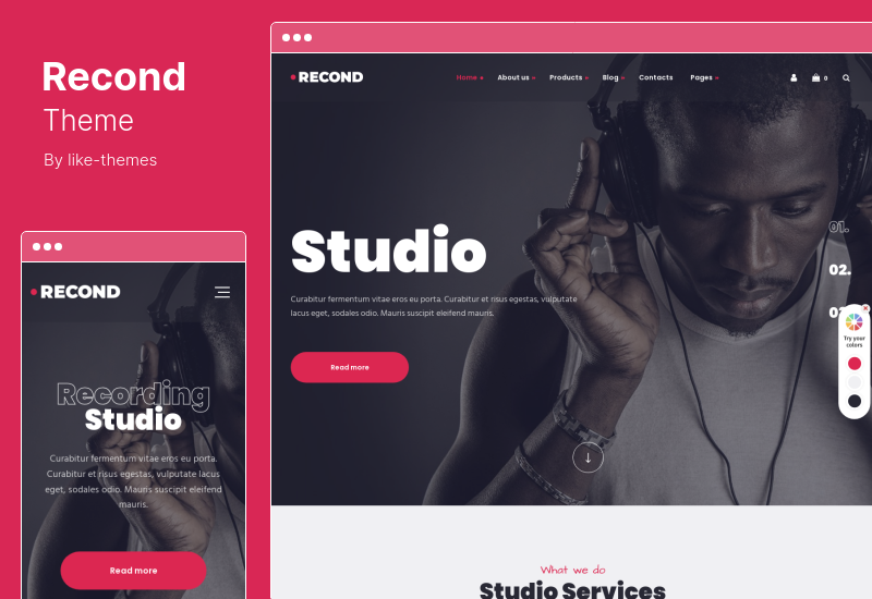 Recond Theme - استديو التسجيل وموضوع موسيقى الفرقة الموسيقية WordPress