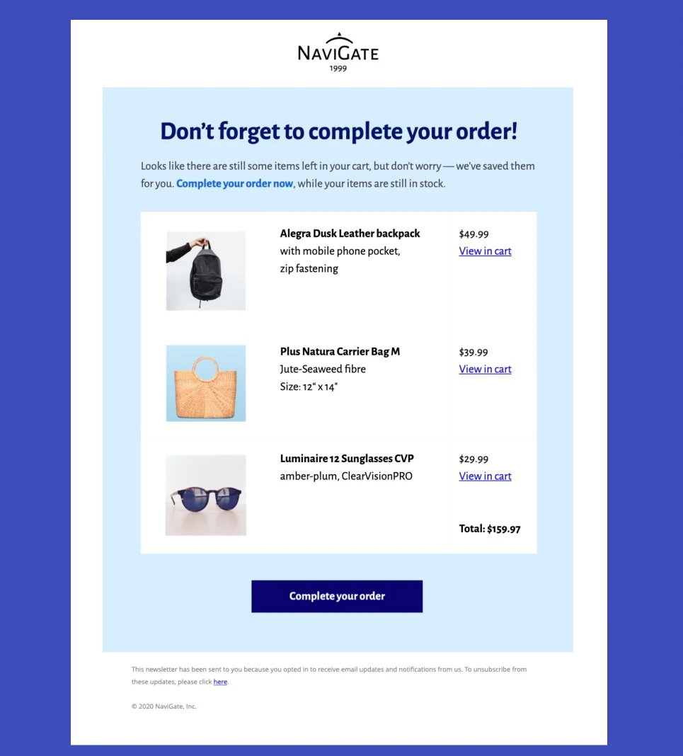 modèles d'e-mail de panier abandonné pour maildesigner365