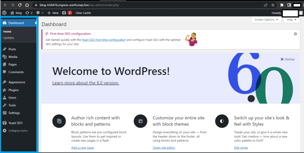 当前 WordPress 仪表板的完整屏幕截图