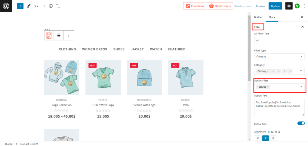 如何在 WooCommerce 12 中添加特色产品 Featured Products from Filter