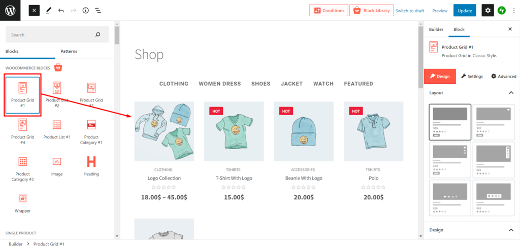 如何在 WooCommerce 11 中添加特色产品 Product Grid for Shop Page
