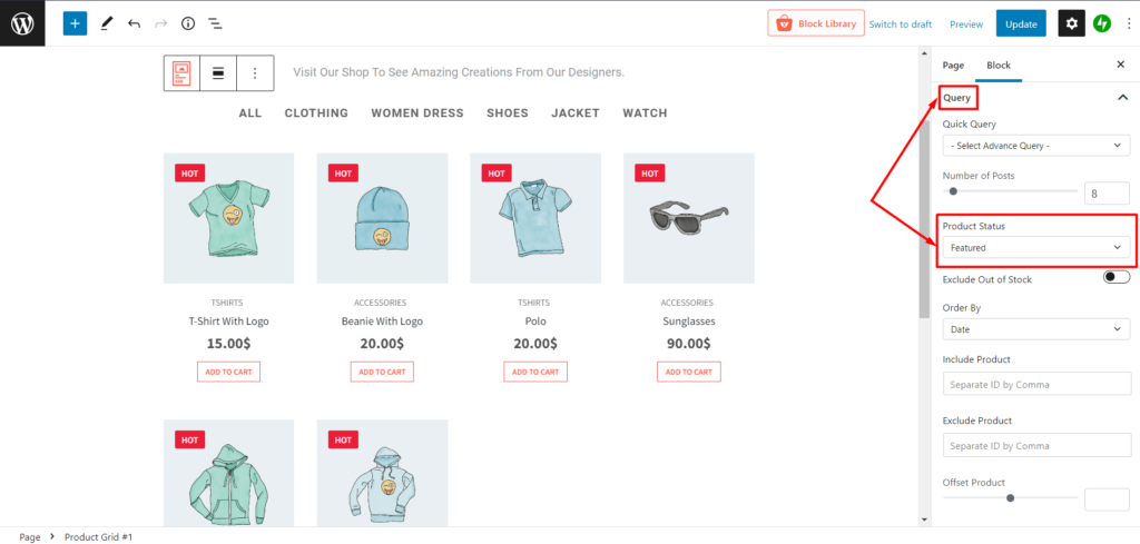 如何在 WooCommerce 6 中添加特色产品 Sorting Featured Products from Query