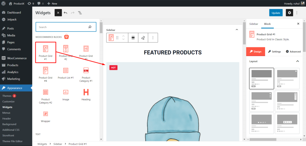 如何在 WooCommerce 15 中添加特色产品 Selecting Grid for Widgets
