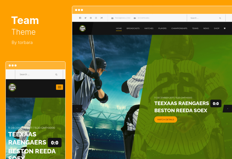 Tema della squadra - Tema WordPress di calcio, calcio, hockey, club di basket e giochi di eSport