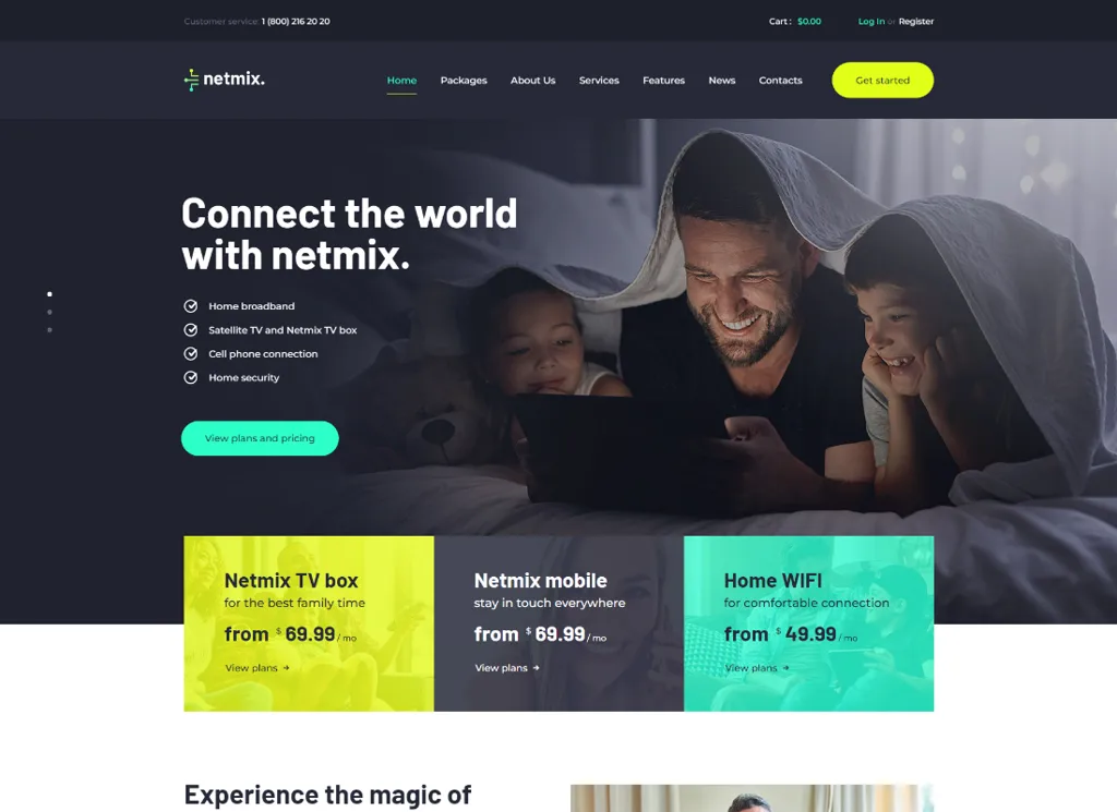 Netmix | ธีม WordPress ผู้ให้บริการอินเทอร์เน็ตบรอดแบนด์และโทรคมนาคม