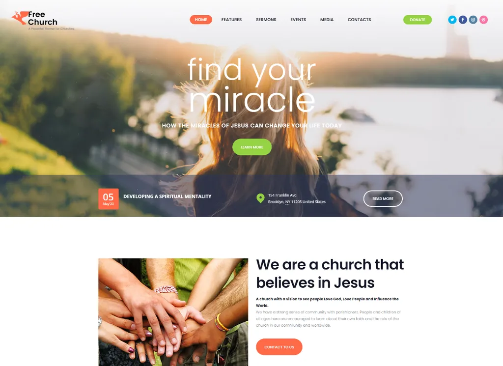 Free Church - Религия и благотворительность Христианская тема WordPress