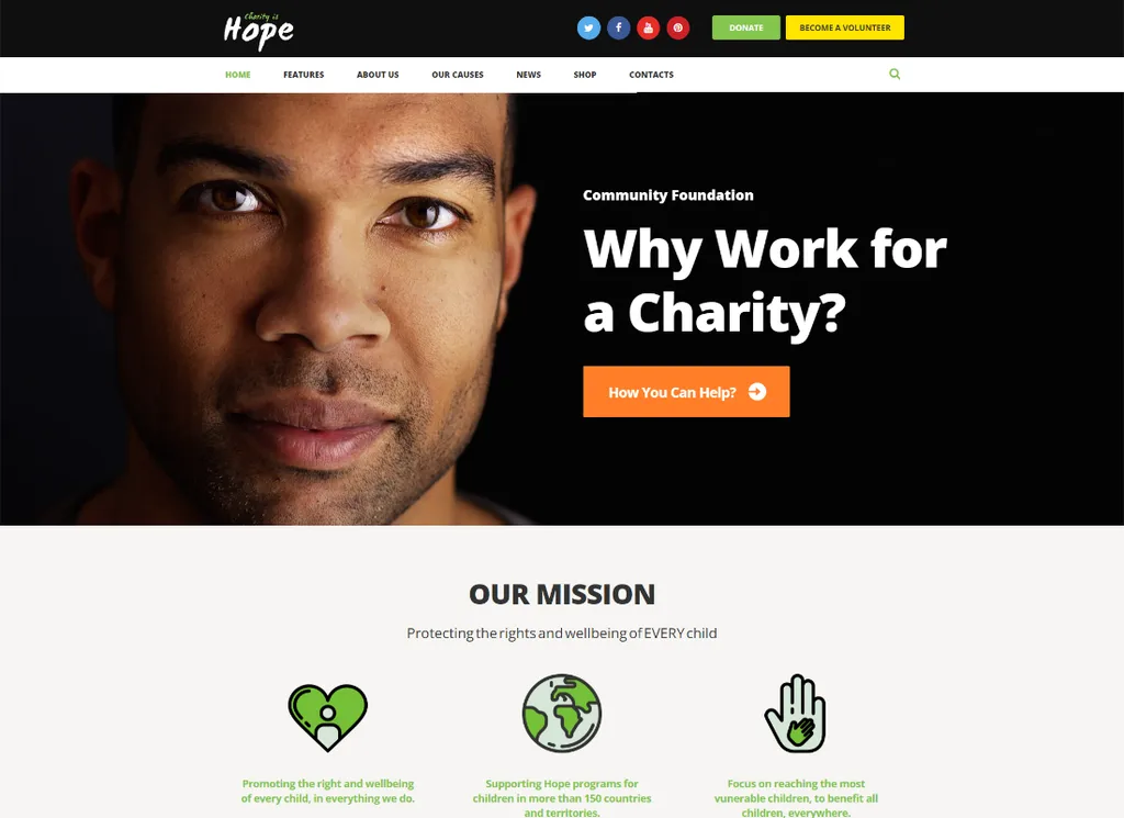 Hope — Тема WordPress для некоммерческих организаций, благотворительности и пожертвований