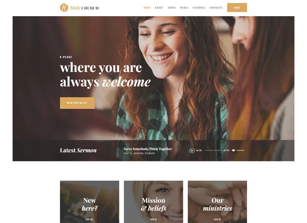 Holy Church — тема WordPress о религии, благотворительности и некоммерческих организациях