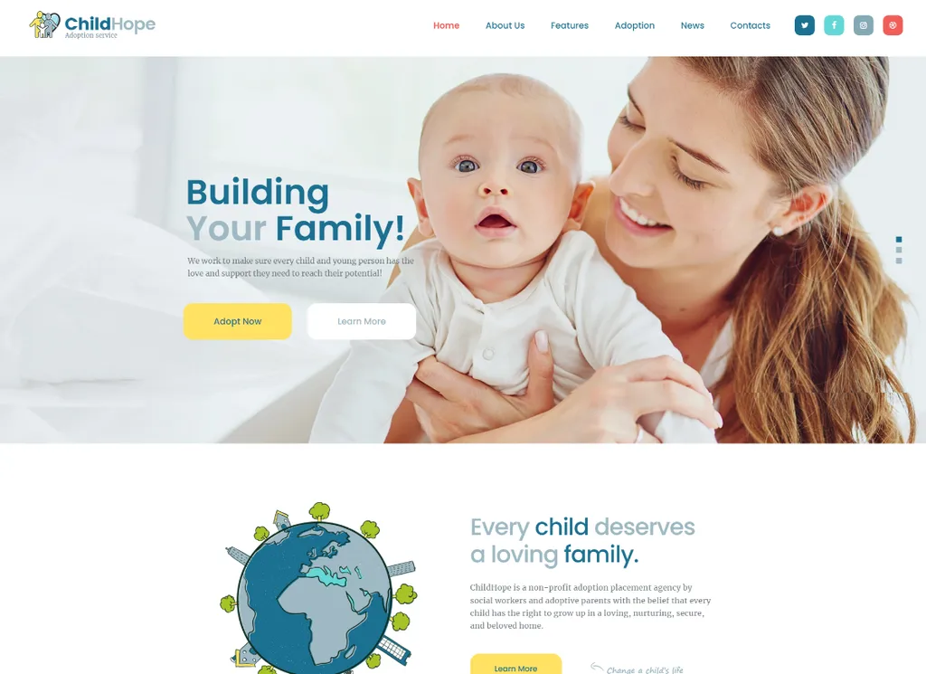ChildHope — тема WordPress для службы усыновления детей и благотворительной некоммерческой организации