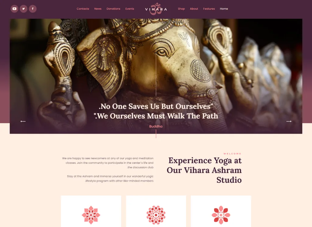 Vihara - Tema WordPress del tempio buddista orientale Ashram + RTL