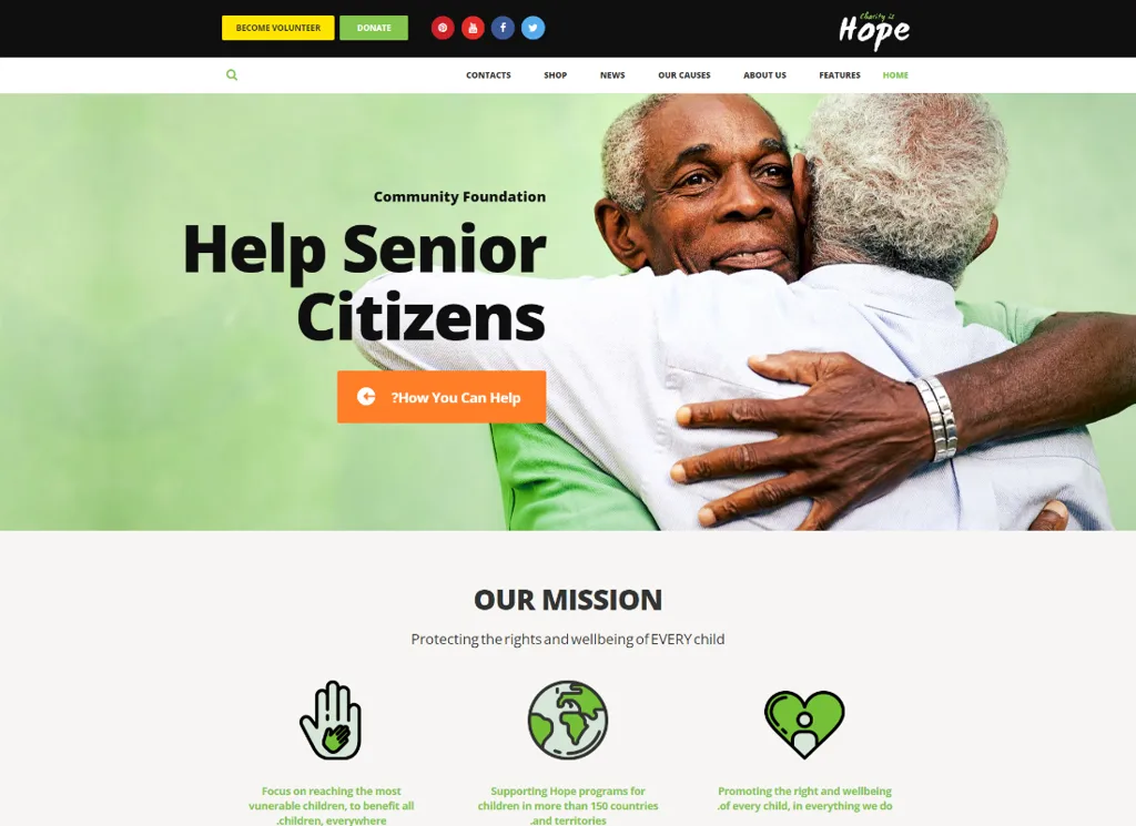 Hope - Tema WordPress senza scopo di lucro, beneficenza e donazioni + RTL