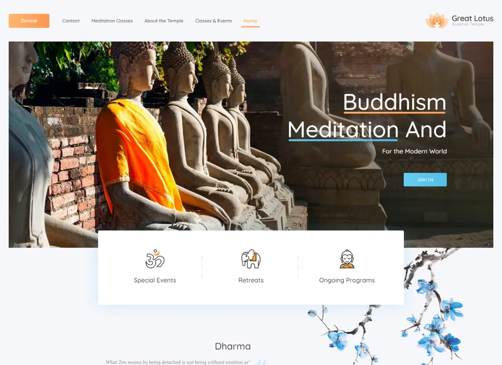 Great Lotus - Tema WordPress del tempio buddista orientale + RTL