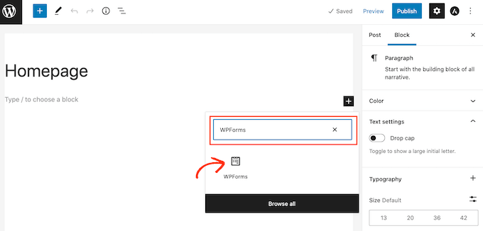 O bloco WPForms WordPress The WPForms WordPress block