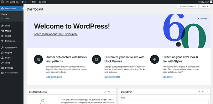 Панель управления WordPress WordPress dashboard