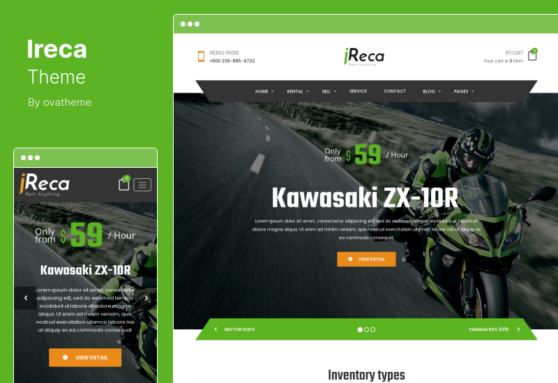 Ireca Theme - Araba Kiralama Tekne, Bisiklet, Araç, Takvim WordPress Teması
