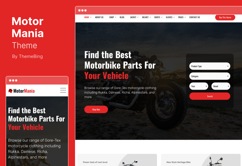 MotorMania Teması - Motosiklet Aksesuarları WooCommerce Teması