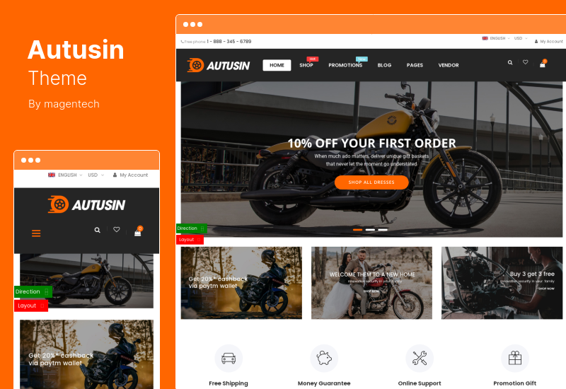 Autusin Teması - Otomobil Parçaları ve Araba Aksesuarları Mağazası Elementor WooCommerce WordPress Teması