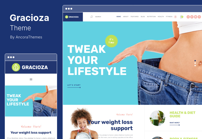 Tema Gracioza - Azienda di perdita di peso e blog sano Tema WordPress