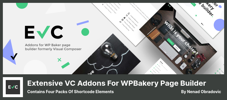 ส่วนเสริม VC ที่กว้างขวางสำหรับปลั๊กอินตัวสร้างหน้า WPBakery - ประกอบด้วยองค์ประกอบรหัสย่อสี่ชุด