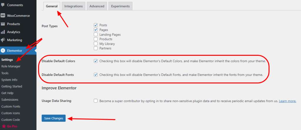 cómo hacer que el complemento Elementor WordPress use fuentes de temas de WordPress