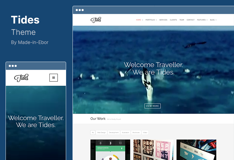 Tema Tides - Tema WordPress pe o pagină video pentru ecran complet