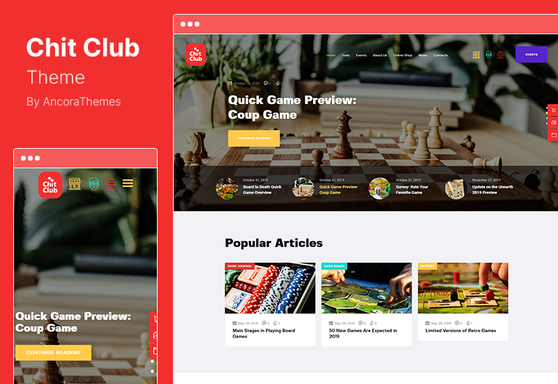 Chit Club Theme – Brettspiele Club Anticafe WordPress Theme