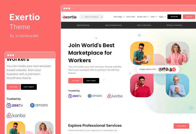 Tema Exertio - Tema de WordPress para el mercado independiente