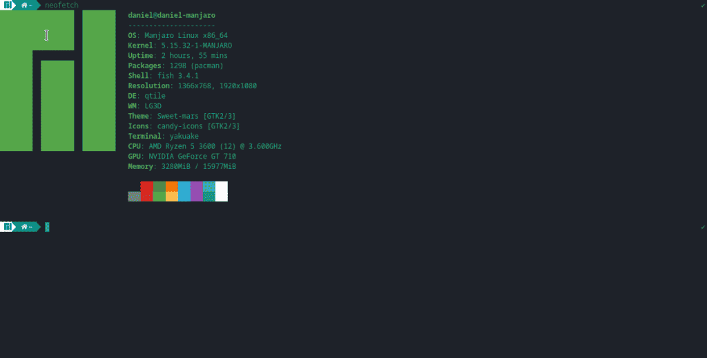 CLI de Manjaro Linux que muestra el estado del sistema.