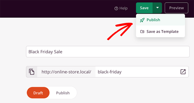 публикация целевой страницы - SeedProd publish landing page with text animation