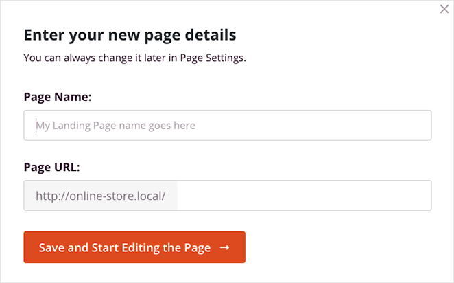 информация о целевой странице - SeedProd enter your landing page details