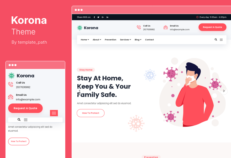 Tema Korona - Tema WordPress de Serviços de Prevenção e Sanitização Médica