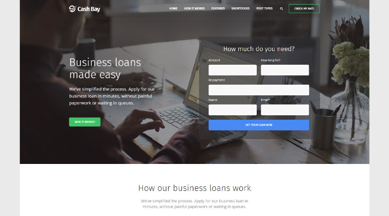5つの最も信頼できるローンWordPressテーマ 6 Cash Bay WordPress Theme