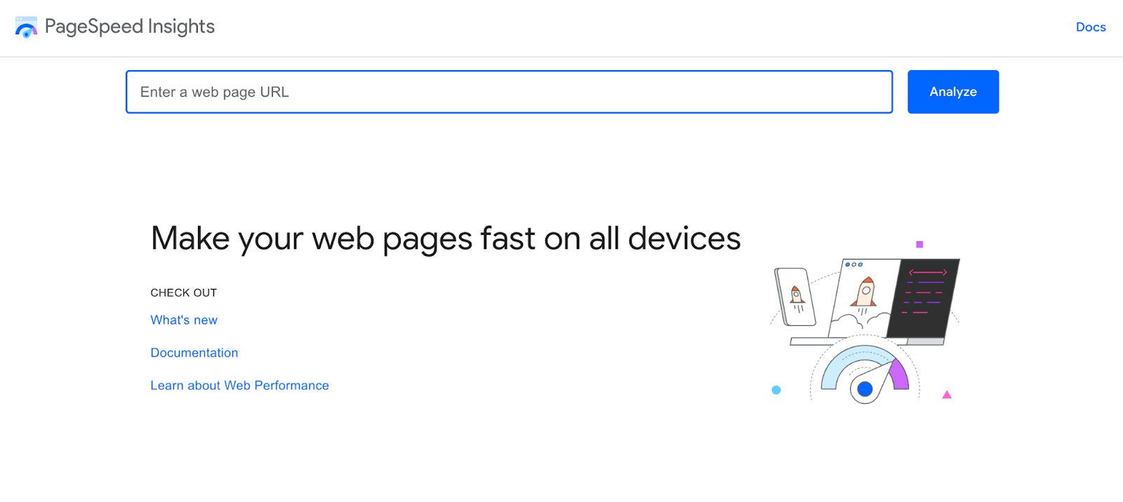 Google PageSpeed Insights ana sayfası