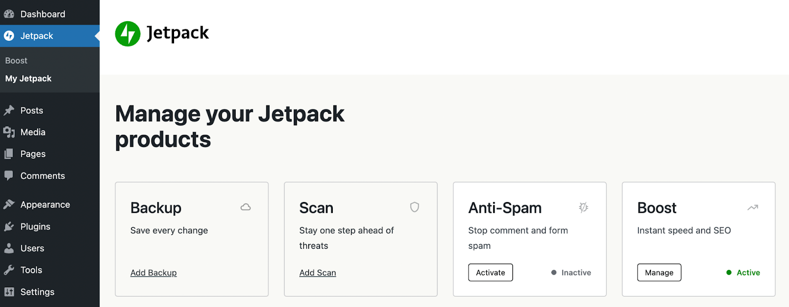 Jetpack Boost'u etkinleştirme