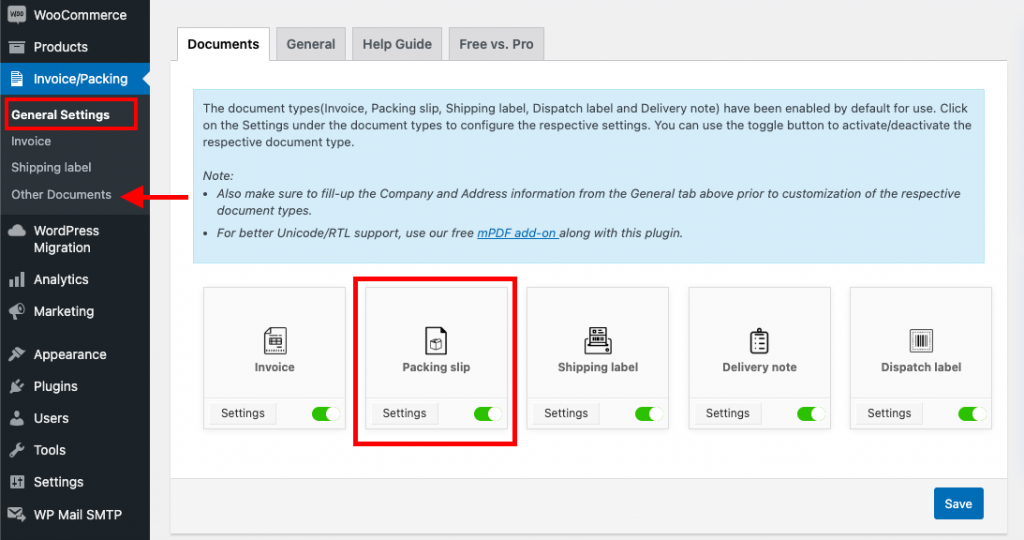 Opção de guia de remessa na versão gratuita do plug-in de fatura/guia de remessa