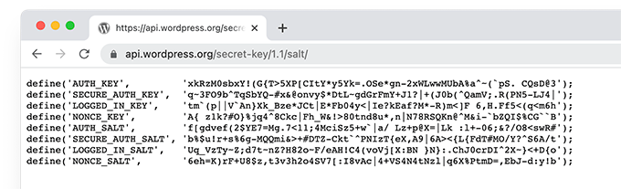 منشئ مفتاح أمان WordPress WordPress security key generator