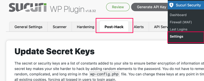 قم بتحديث مفاتيح الأمان باستخدام Sucuri Update security keys using Sucuri