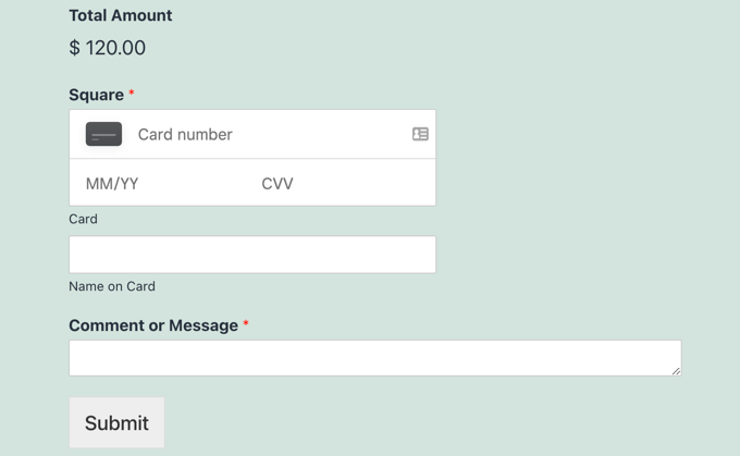 Kare Ödeme Formu Önizlemesi Preview of Square Payment Form