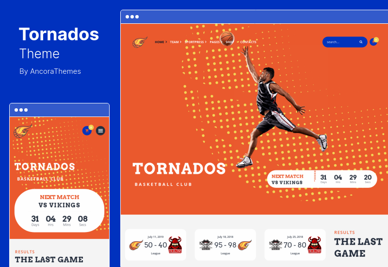 Tornados Teması - Basketbol NBA Takımı WordPress Teması
