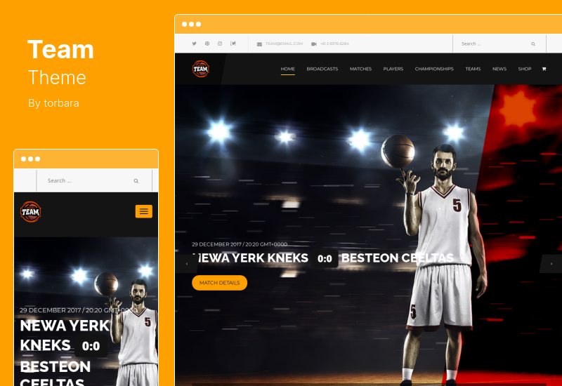 Takım Teması - Futbol, Futbol, Hokey, Basketbol Kulübü ve eSport Oyun WordPress Teması