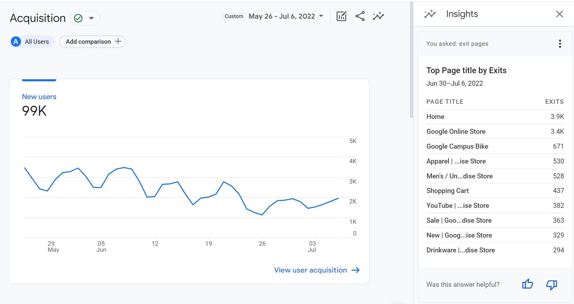 صفحات الخروج في Google Analytics.