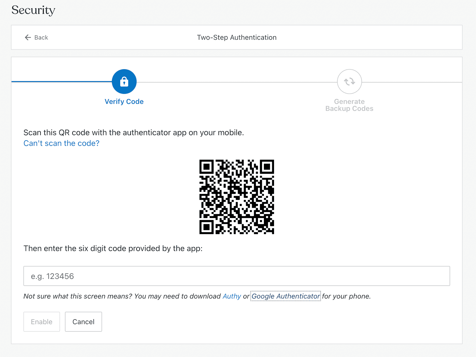 QR-Code für die Zwei-Faktor-Authentifizierung