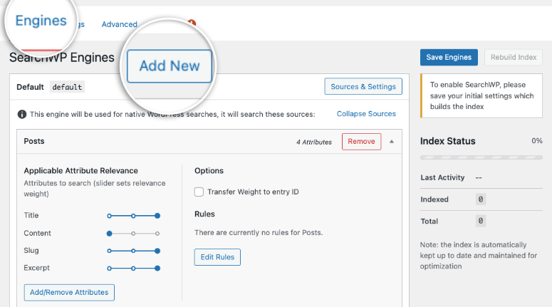 新しいエンジン searchwp を追加 - IsItWP - Free WordPress Theme Detector add new engine searchwp