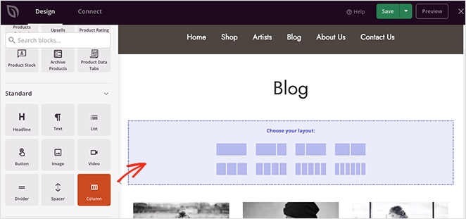 adicionar layout de coluna à página do blog