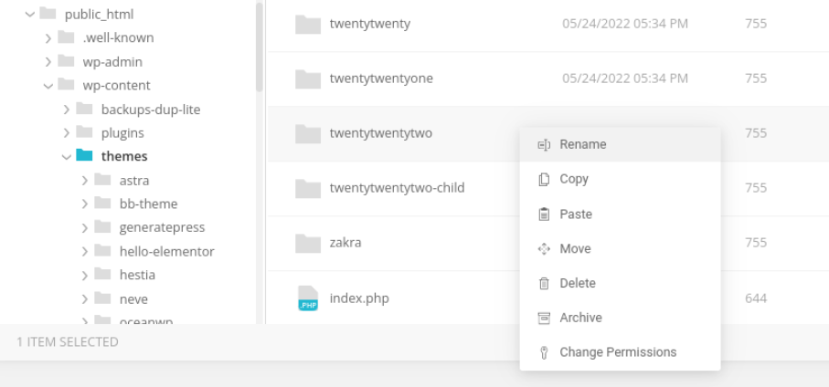 excluindo um tema pai no cpanel