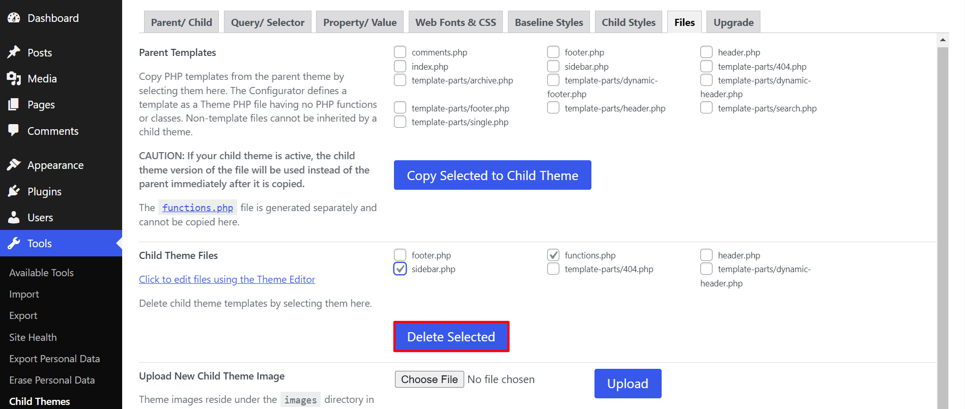 Cara Membuat Tema Anak WordPress: Playbook Lengkap Untuk Siapa Saja Di 2022 9 Delete files from the child theme by Child theme configurator