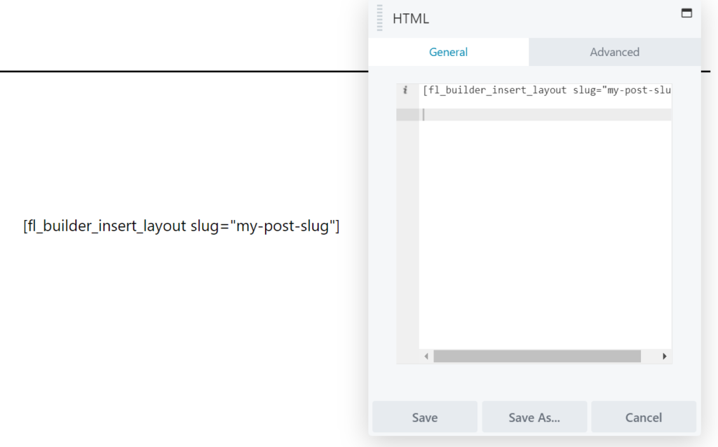 Inserarea unui cod scurt cu Beaver Builder.