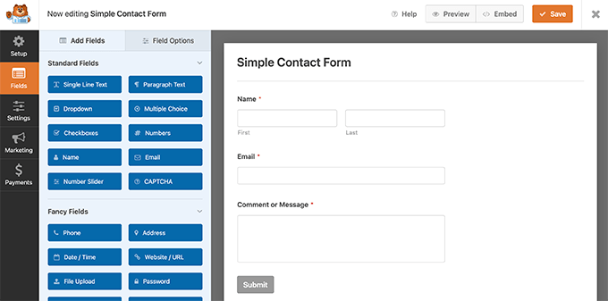 Creador de formularios de contacto Contact form builder