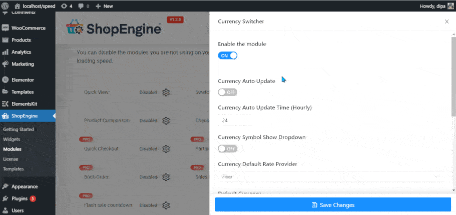 Fügen Sie mithilfe von ShopEngine einen anderen WooCommerce-Umschalter zu Element oder Währungsumschalter hinzu